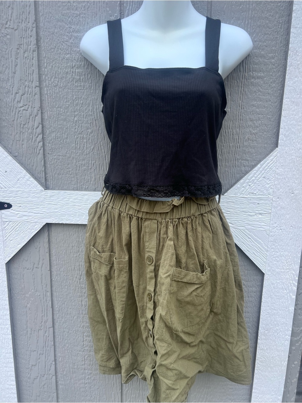 Women’s Olive Green Button-Front Casual Skirt